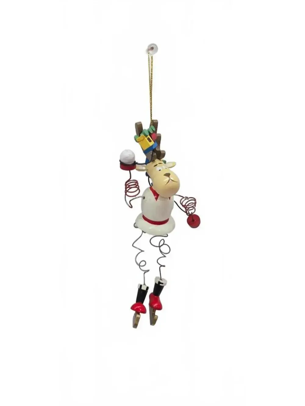 Metal Reindeer Christmas Ornament with Gifts and Skates